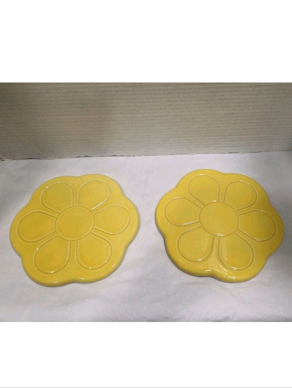 Vintage Pair Of Yellow Ceramic Flower Trivets Made In Italy